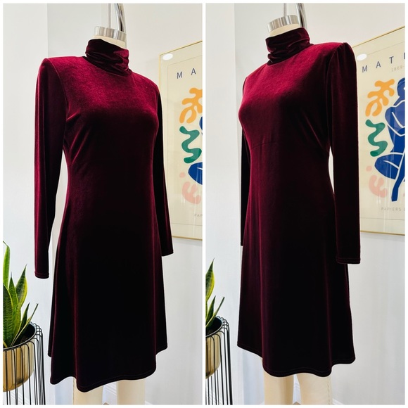Vintage 90’s Velvet Burgundy Long Sleeve Dress - Picture 3 of 15